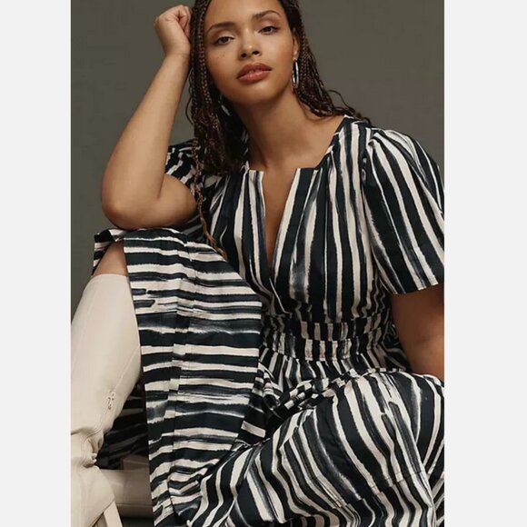 Anthropologie 1X The Somerset Maxi Dress Carbon Black Stripes Nwt Plus Size - Picture 8 of 8